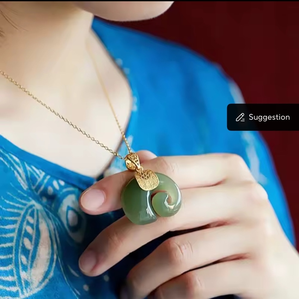 Natural Necklace Green Jade Elephant Pendant | 18K Gold Plated Chain Necklace - Picture 12 of 12